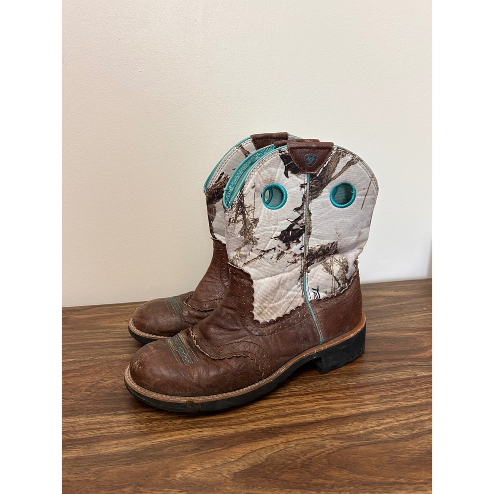 Ariat Fatbaby Brown Leather Realtree Camo Cowboy Boots Teal 10009503 Size 10B